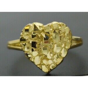 Real Solid 10K Yellow Gold Womens Nugget Heart Ring 1.8 grams All Sizes